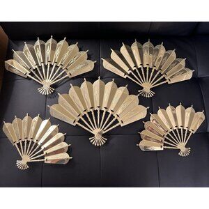 Vintage Wall Fans Gold-Tone Metal Wall Decor Mid Century Diamond Detail Set Of 5